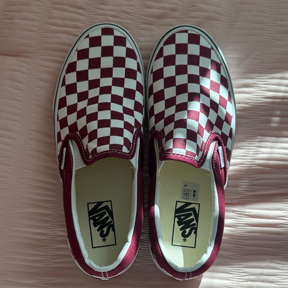 Vans Checkerboard Slip-On Shoes - Red and White